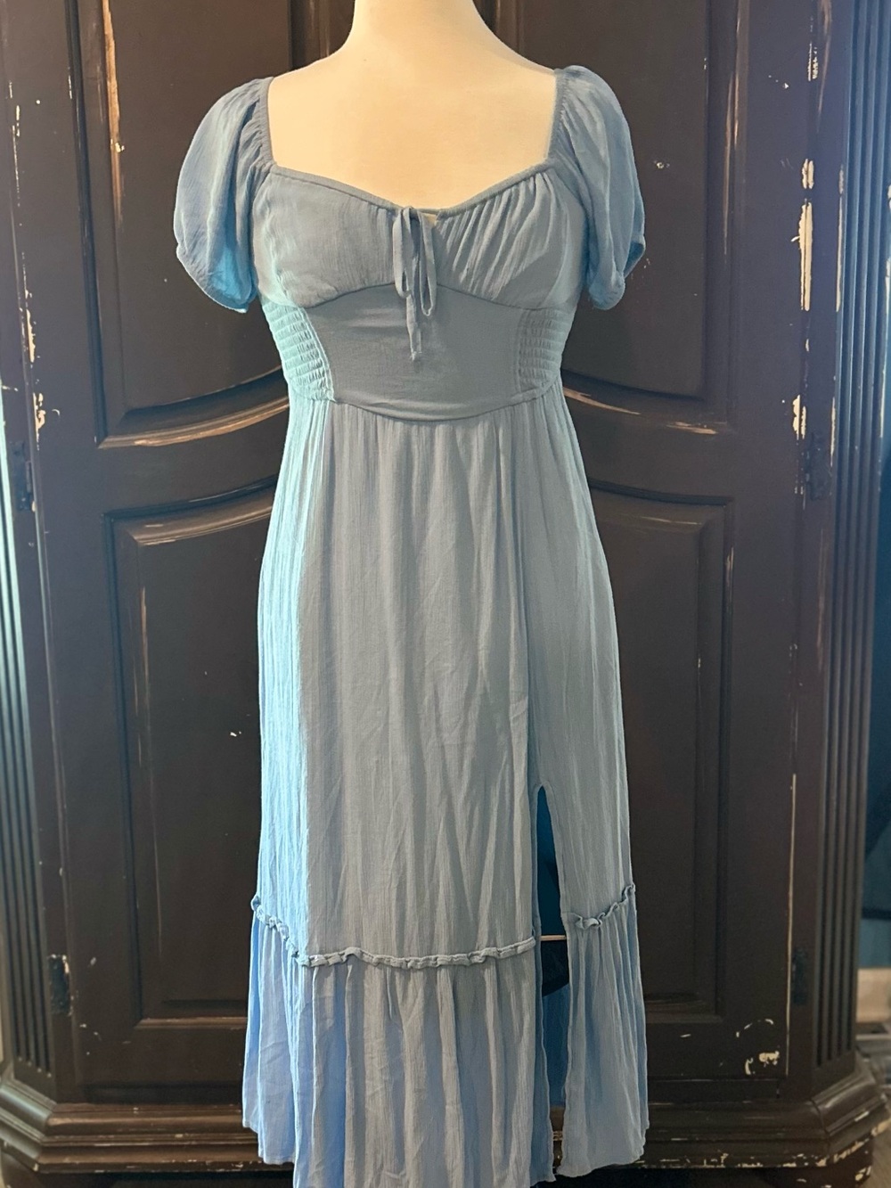 Hollister Light Blue Puff-Sleeve Maxi Dress